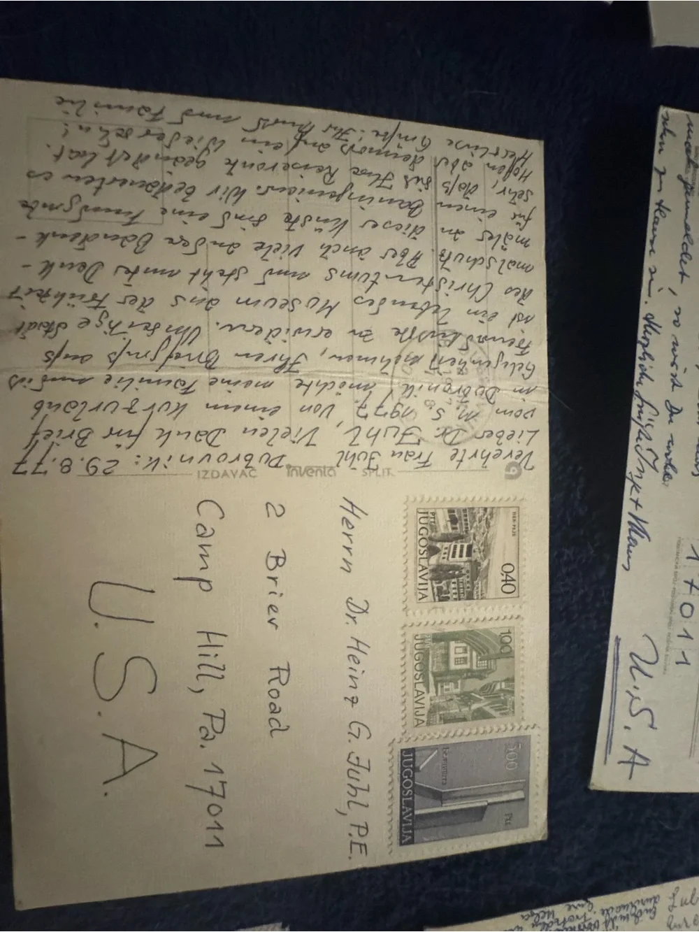 Vintage Postcard Lot - Blue Coastal Scenes Yugoslavia stamps. Written in German